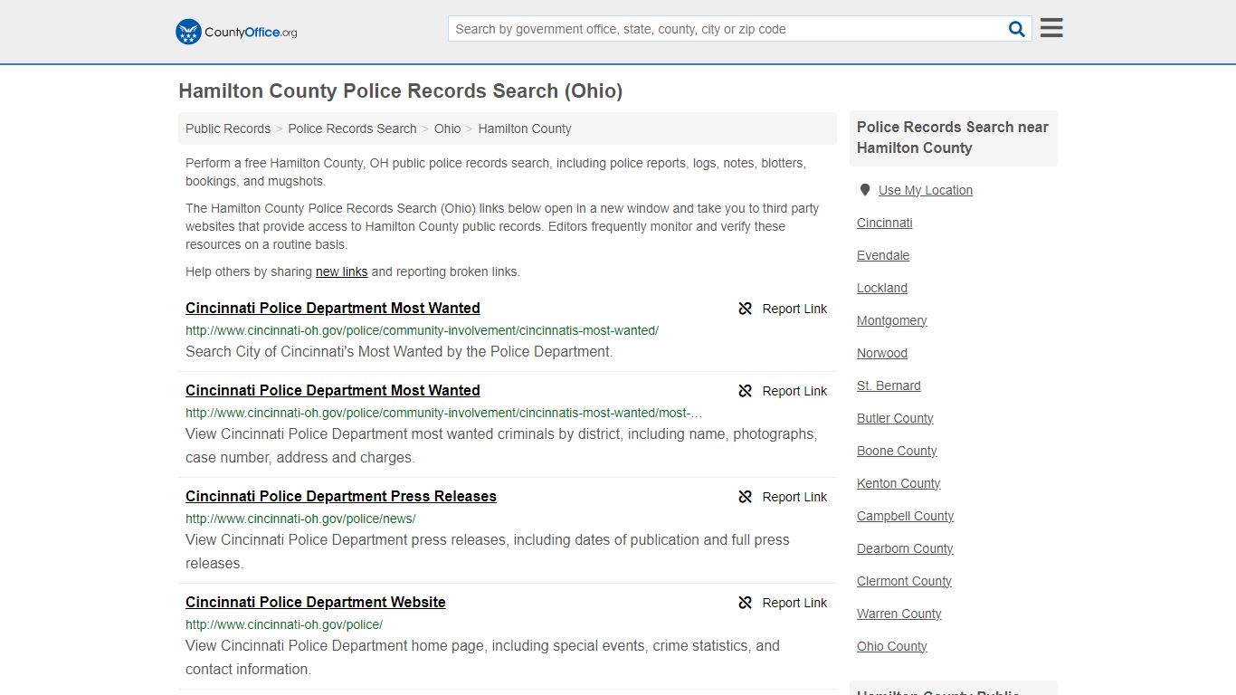 Hamilton County Police Records Search (Ohio) - County Office