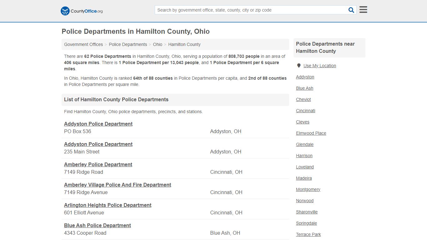 Police Departments - Hamilton County, OH (Arrest Records & Police Logs)